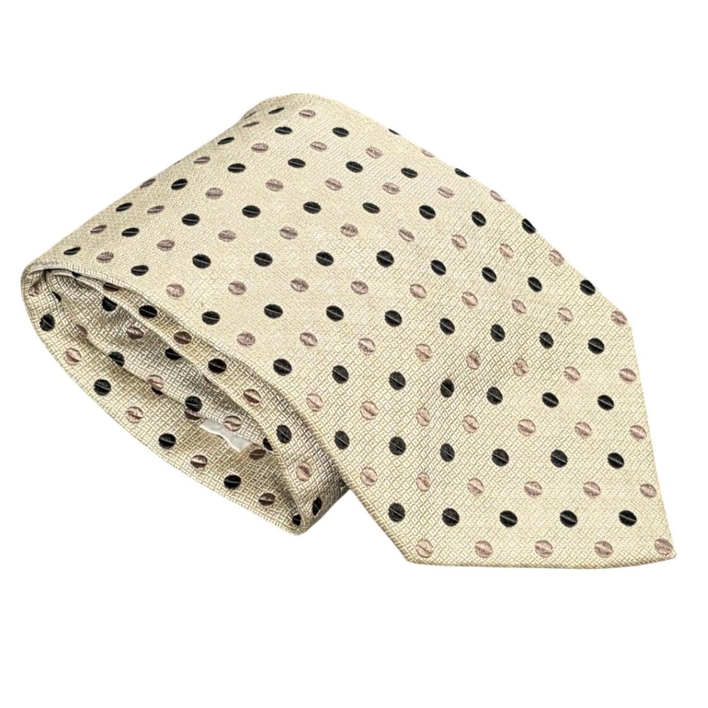 Fratelli Moda Silk Tie Men's Champagne Gold Black Taupe Polka Dot Made in Italy